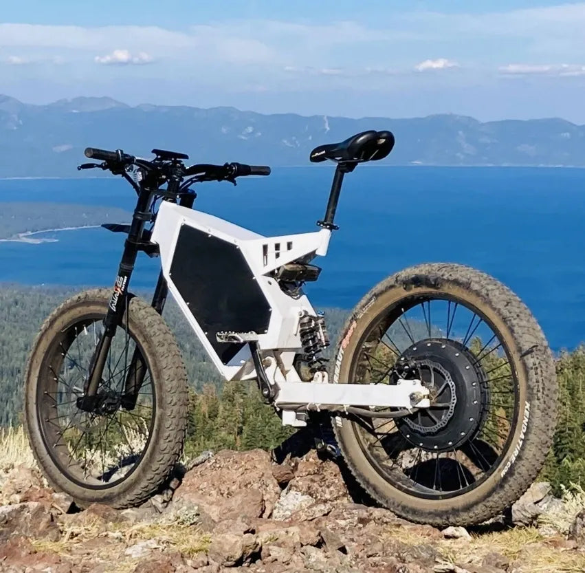 High performance fast electric mountain bikes 3000W, 5000W, 8000W and 12000W with long range batteries and hydraulic brakes