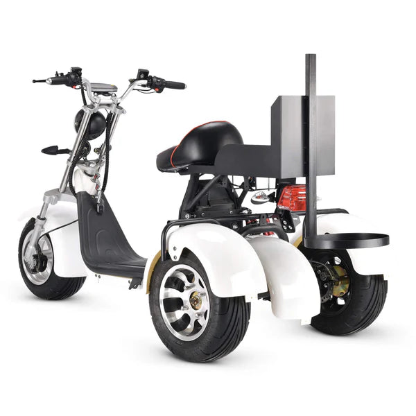 8-inch fat tires on electric golf bike for stability and minimal turf impact on greens