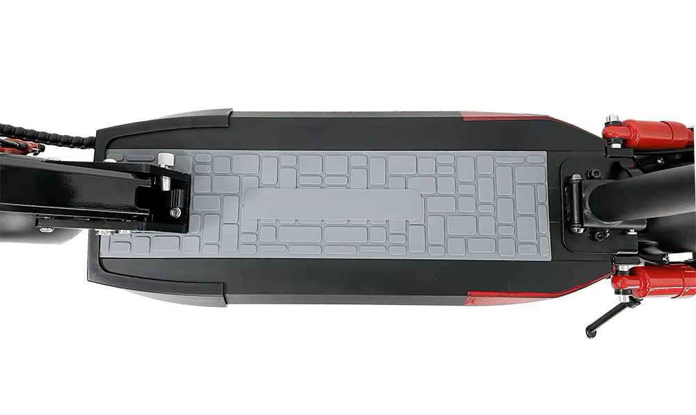 Ergonomic handlebars and wide deck of electric scooter supporting 150kg max load for comfortable standing