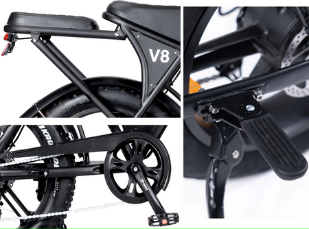 750W Brushless Motor on Double Dash V8 E-Bike - 70-80Nm Torque for Conquering 30° Hills and Off-Road Terrain