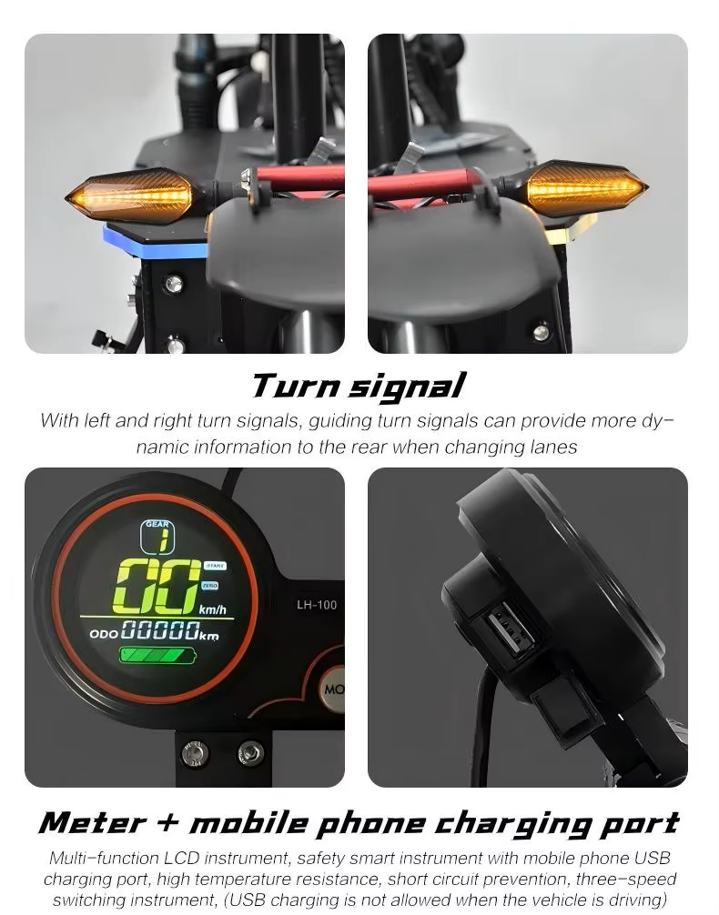 dual hydraulic brakes and rear LED turn signals for maximum stopping power