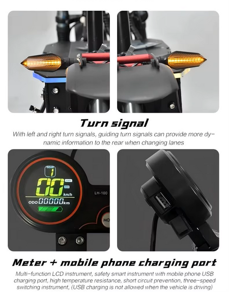 dual hydraulic brakes and rear LED turn signals for maximum stopping power