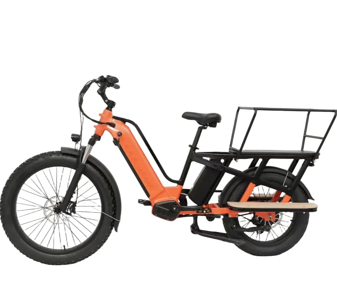 Front and rear hydraulic disc brakes for all-weather stopping power on electric cargo bikes