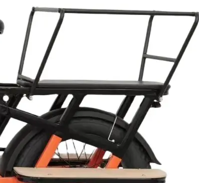 Spacious aluminum cargo deck for child seats, groceries, or gear on family-friendly e-bikes