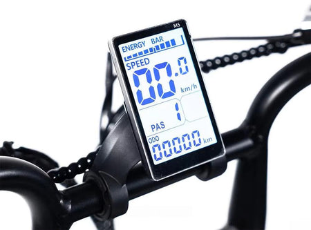 Smart LCD Display on Double Dash V8 Electric Bike - Track Speed, Battery Life, and Mileage in Sunlight-Readable Screen