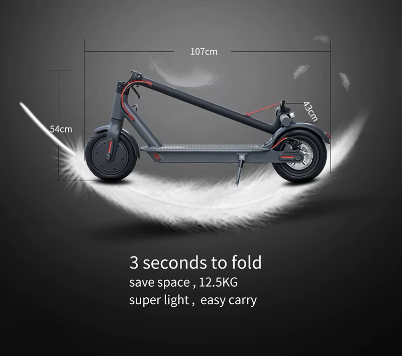 Lightweight 12.5kg electric scooter carried easily with one hand thanks to foldable aluminum frame