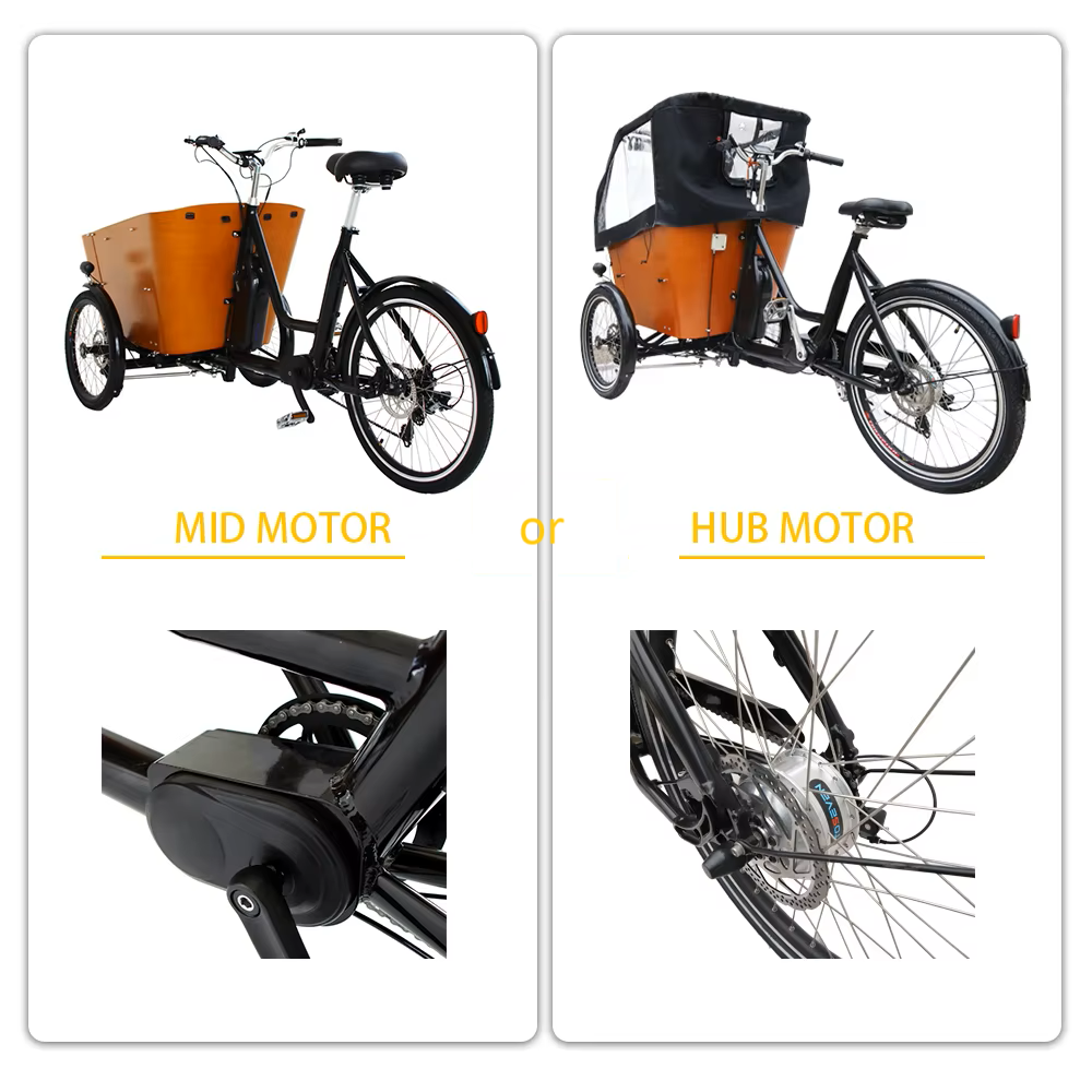 rear hub or mide drive 250W vs. 500W motor options for hill-climbing or high-speed e-trike rides