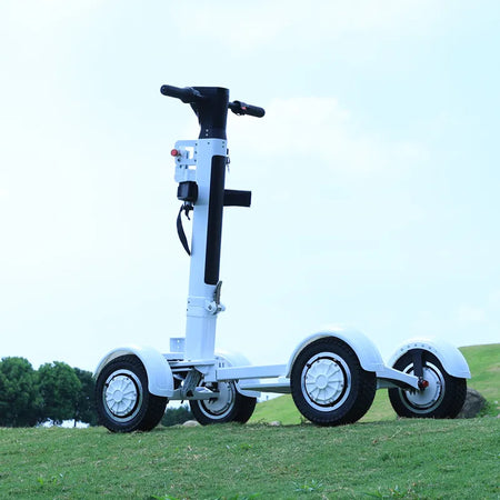 Rear view of electric golf scooter with parking brake and NFC lock for security