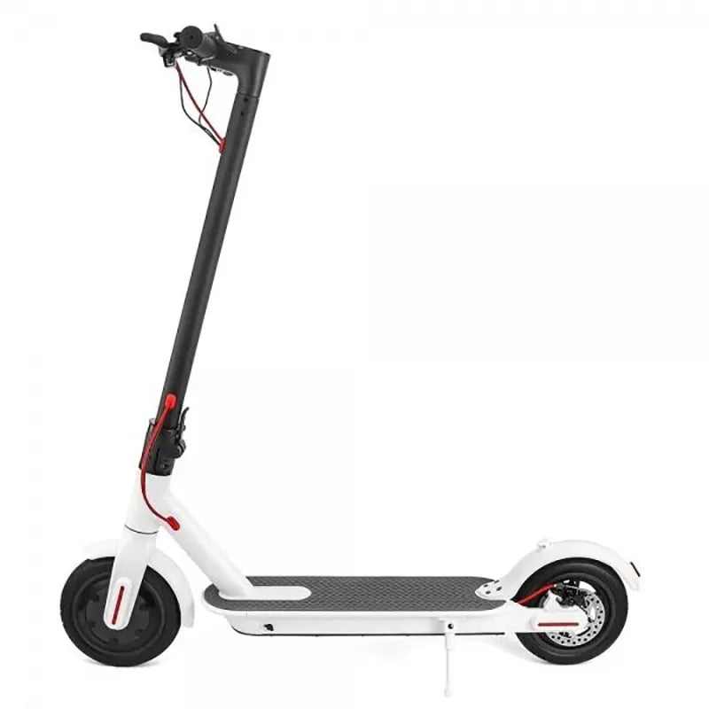 Lightweight aluminum alloy electric scooter side view showing foldable frame and portable design for city travel