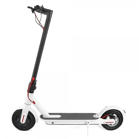 Lightweight aluminum alloy electric scooter side view showing foldable frame and portable design for city travel