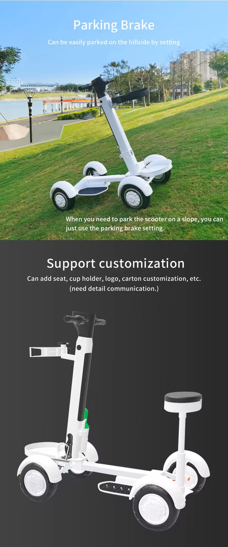 Lightweight 36kg aluminum scooter folded for easy transport in car trunk or golf cart