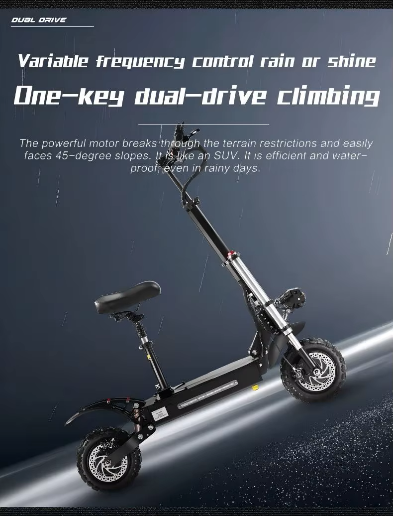 Electric scooter climbing 45° inclines effortlessly with 6000W dual motors