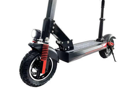 Viper Volt E-Scooter with dual disc brakes, rear suspension, and bright LED taillights for safe stopping