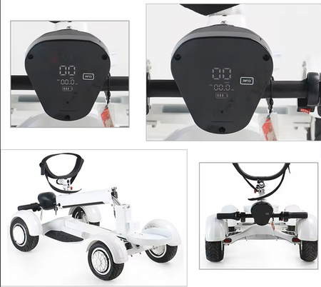 Lightweight 36kg aluminum scooter folded for easy transport in car trunk or golf cart