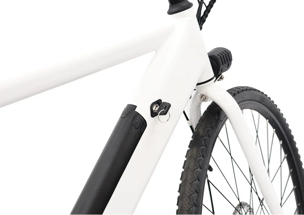 700c x 40mm puncture-resistant tires on alloy rims for hybrid road and trail electric biking