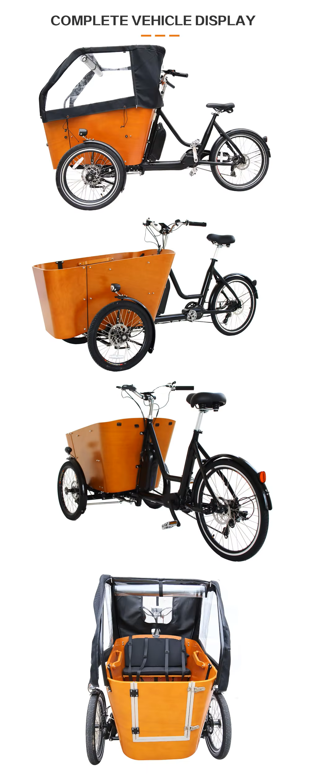  motor and 24-inch wheel on stable electric trike with hydraulic disc brakes