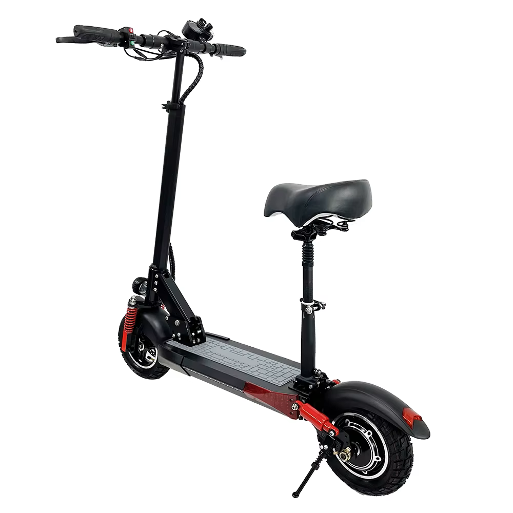 Durable aluminum alloy undercarriage of electric scooter built to withstand daily commutes and off-road adventures