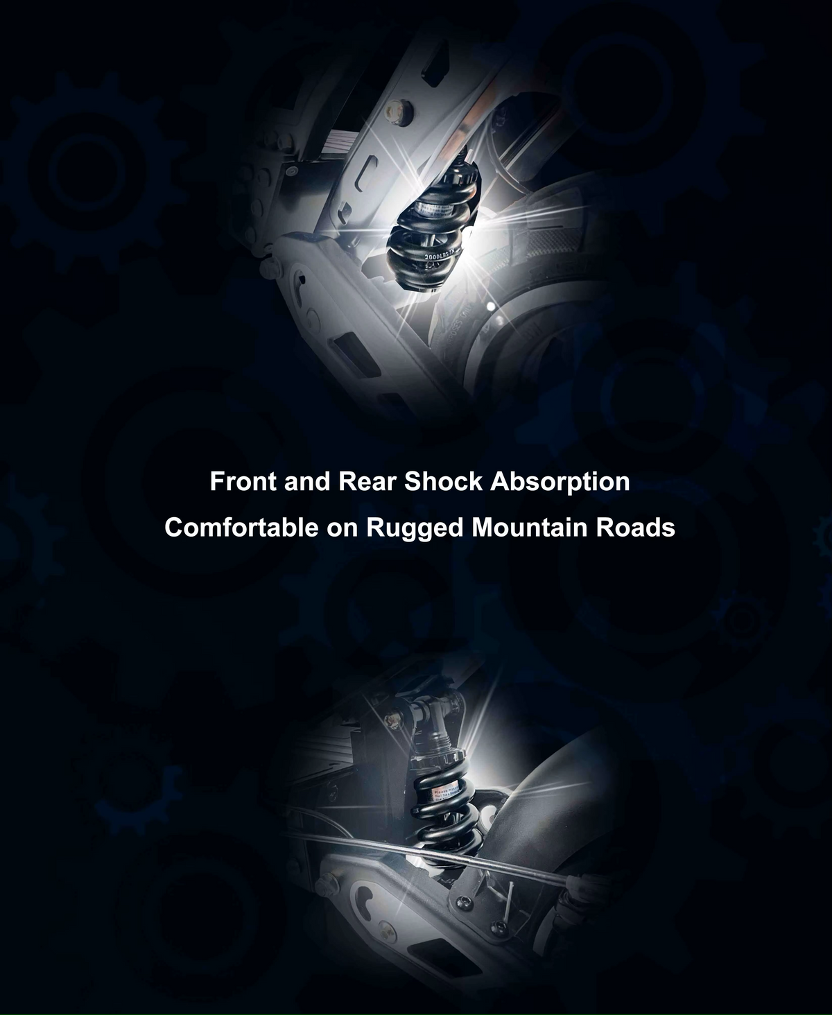 Rear suspension and hydraulic shock absorbers on rugged terrain