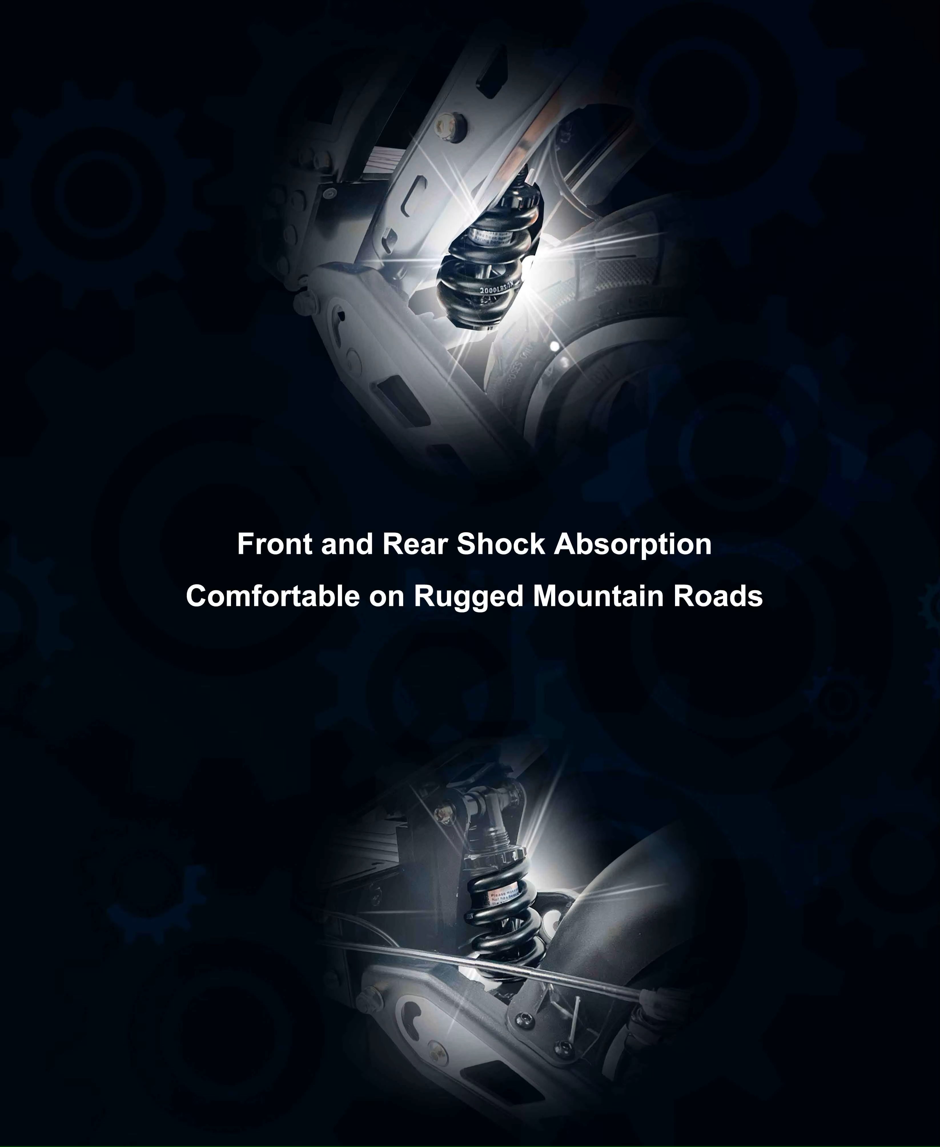 Rear suspension and hydraulic shock absorbers on rugged terrain