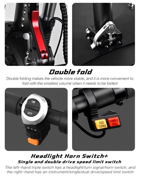 High-performance electric scooter with dual U7 headlamps and rugged 11-inch off-road tires for urban and trail riding