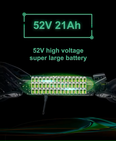 Close-up of DT10's 52V 20.8Ah lithium battery 