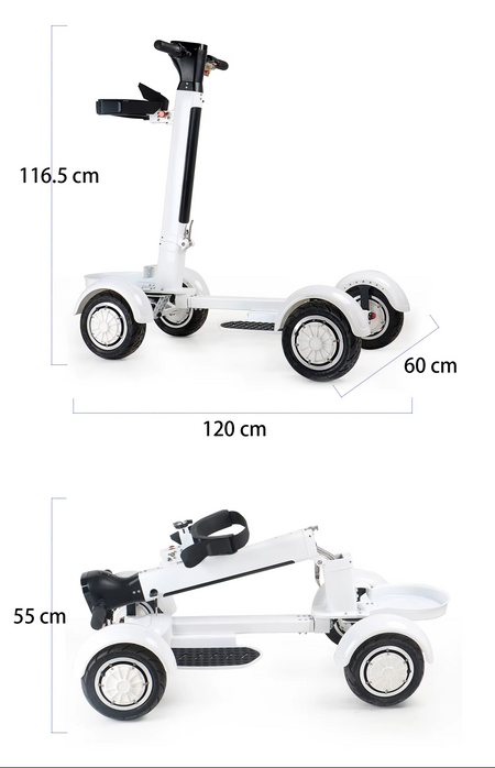Rain-resistant electric golf scooter with umbrella attachment in drizzly conditions