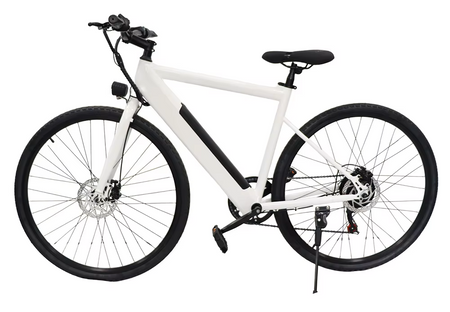 Steel-frame electric bike with 700x40mm tires and Shimano 7-speed gears for versatile terrain