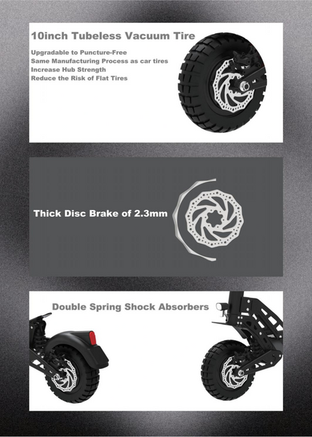 Detailed view of DT10's 10 inch off-road vacuum tires